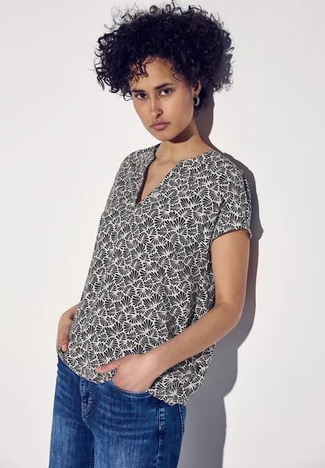 Kurzarmbluse mit Print deep blue