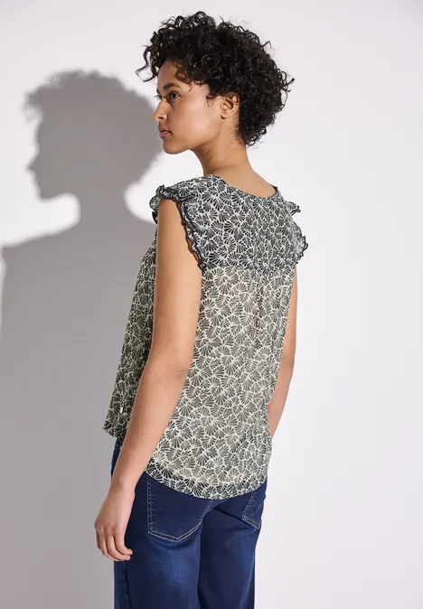 Chiffon-Top mit Rüschen deep blue