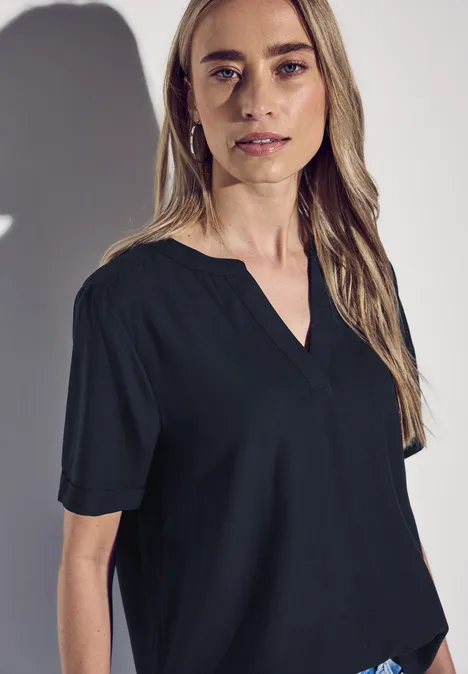 Bluse in Unifarbe deep blue