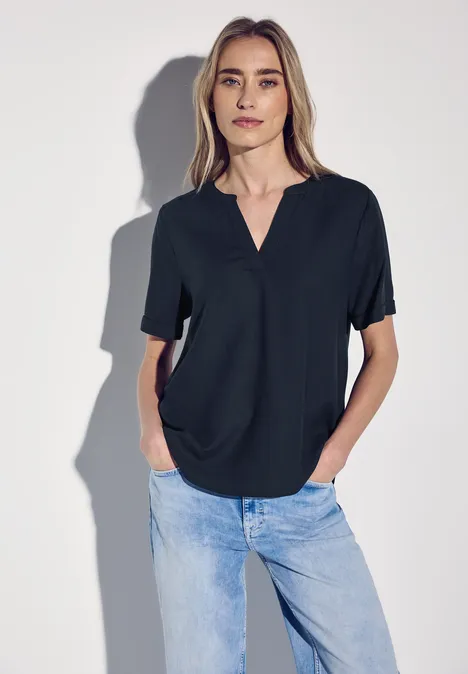 Bluse in Unifarbe deep blue