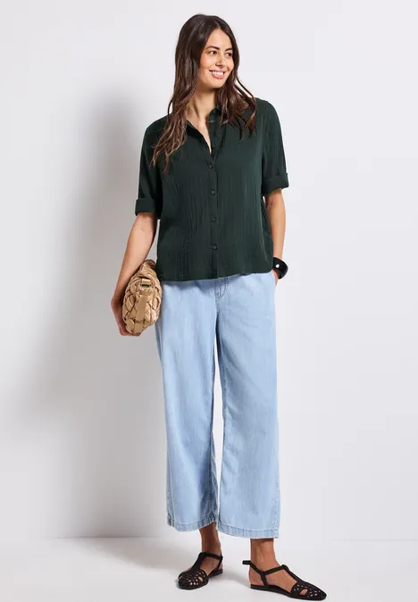 Musselin Hemdbluse pine grove green