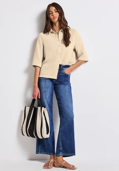 Musselin Hemdbluse coastal beige