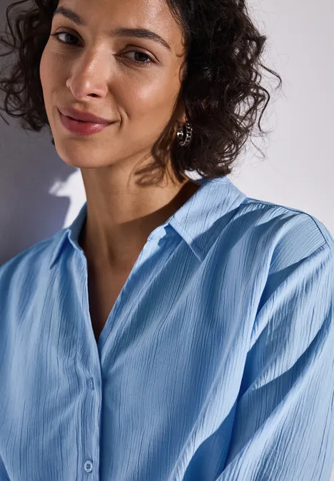 Crinkle-Hemdbluse serenity blue