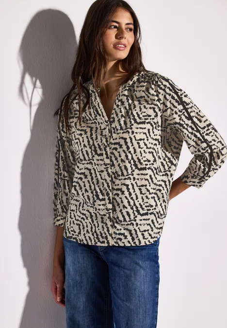 Print-Bluse mit Tapedetails moonstone sand