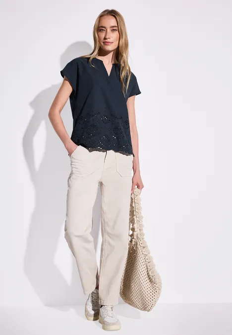 Bluse mit Stickerei deep blue