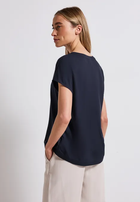 Split Neck Bluse in Unifarbe deep blue