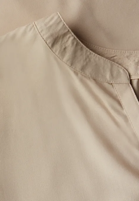 Split Neck Bluse in Unifarbe coastal beige