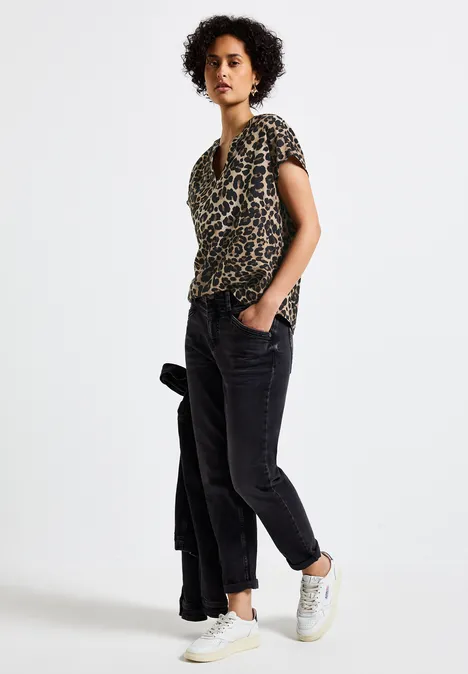 Blusenshirt mit Leo-Muster Black