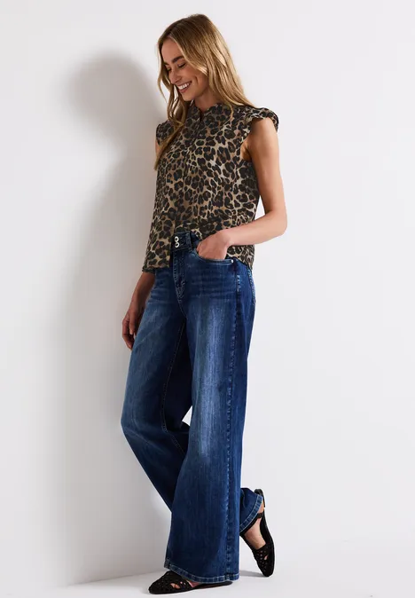 Leinenmix Leo-Bluse Black