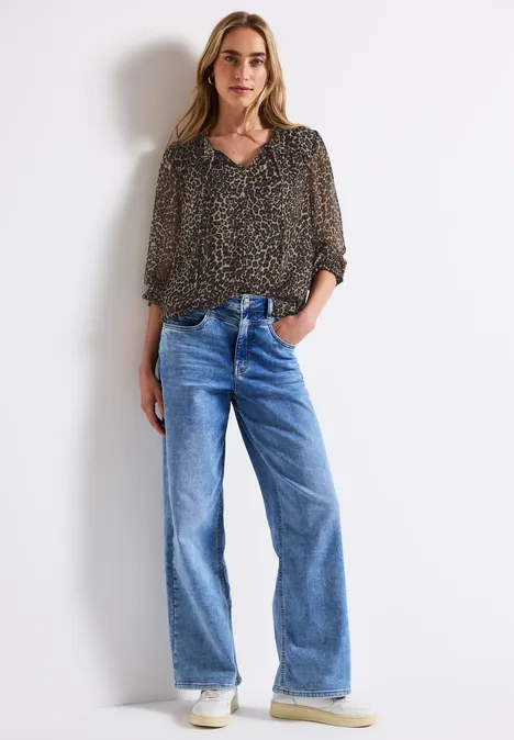 Blouse en mousseline avec volants Black