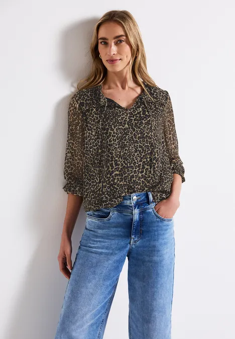 Blouse en mousseline avec volants Black