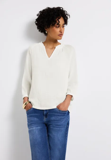 Musselin Tunika mit Rüschen off white