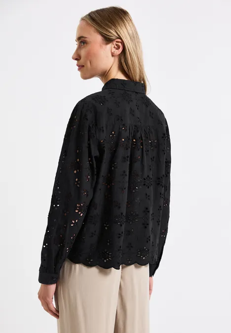 Chemisier avec broderie ajourée Black
