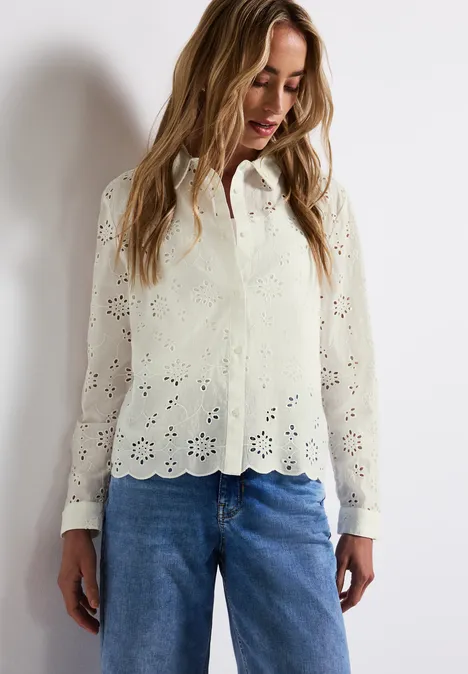 Chemisier avec broderie ajourée off white