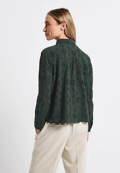 Chemisier avec broderie ajourée mid green
