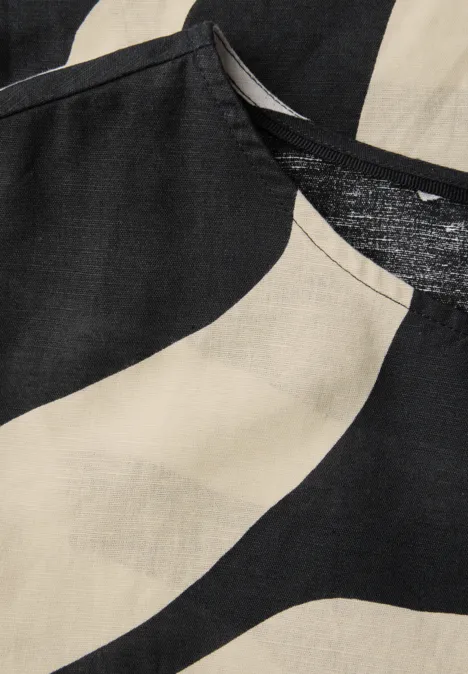 Leinenmix Print-Blusenshirt whale tail grey