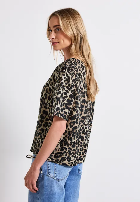 Leinenmix Print-Blusenshirt Black