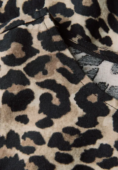 Leinenmix Print-Blusenshirt Black