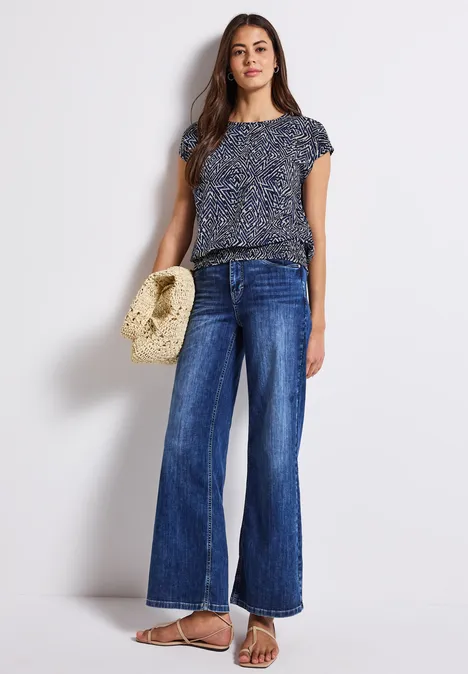 Bluse mit Smoksaum deep blue