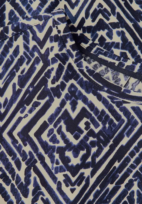 Bluse mit Smoksaum deep blue