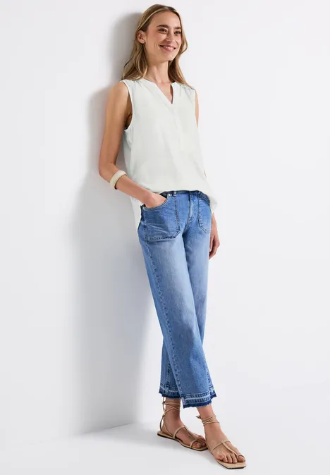 Split Neck Blusentop off white