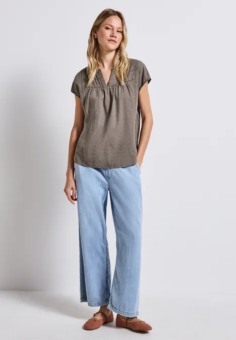 Bluse mit Tape-Details dark tumbled beige