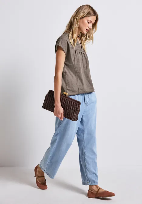 Bluse mit Tape-Details dark tumbled beige