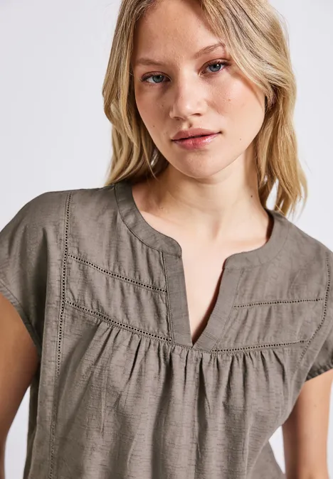 Bluse mit Tape-Details dark tumbled beige