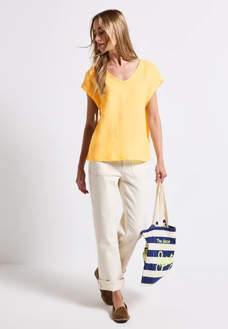 Leinenmix-Bluse mit Bändern buttercream yellow