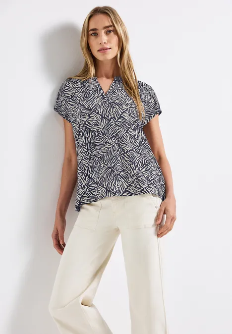 Gemusterte Bluse deep blue