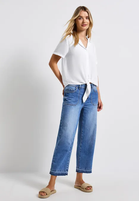 Bluse mit Bowlingkragen White