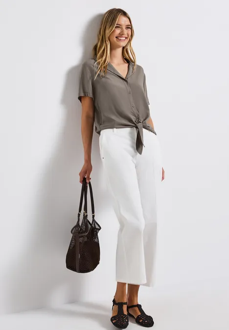 Bluse mit Bowlingkragen dark tumbled beige