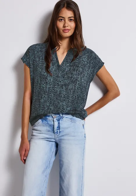Snake Print Blusenshirt deepwater blue