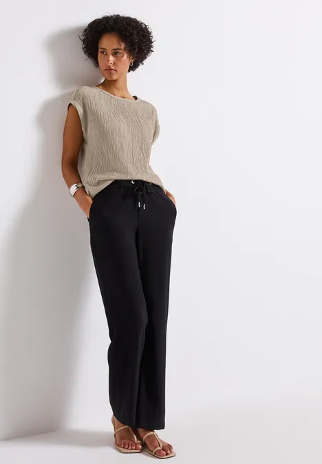 Blusenshirt mit Tapedetails morning beige