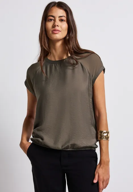 Blusenshirt mit Meshdetail nomad brown