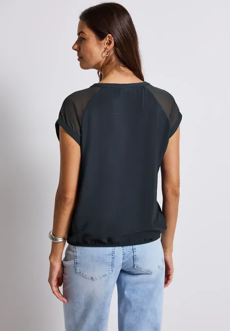 Blusenshirt mit Meshdetail deepwater blue