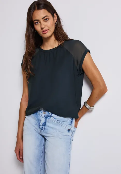 Blusenshirt mit Meshdetail deepwater blue