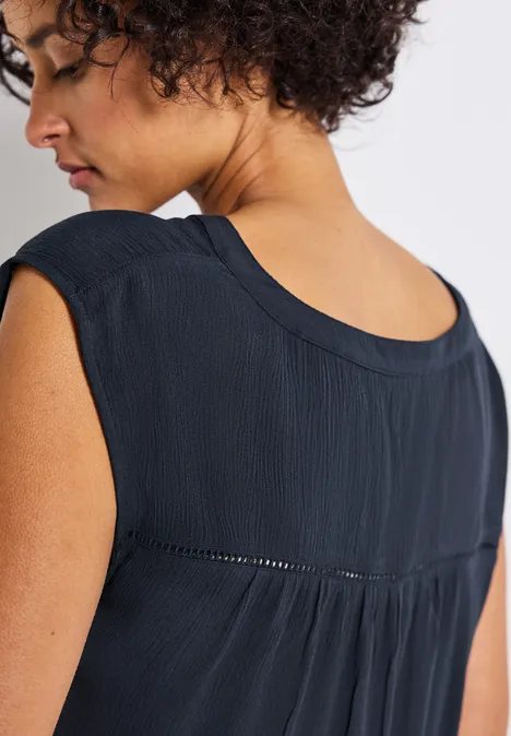 Crinkle Blusentop mit Tape deepwater blue