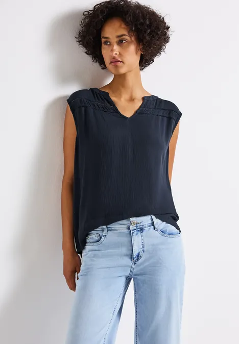 Crinkle Blusentop mit Tape deepwater blue