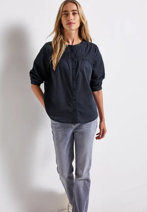 Baumwollbluse mit Details deepwater blue