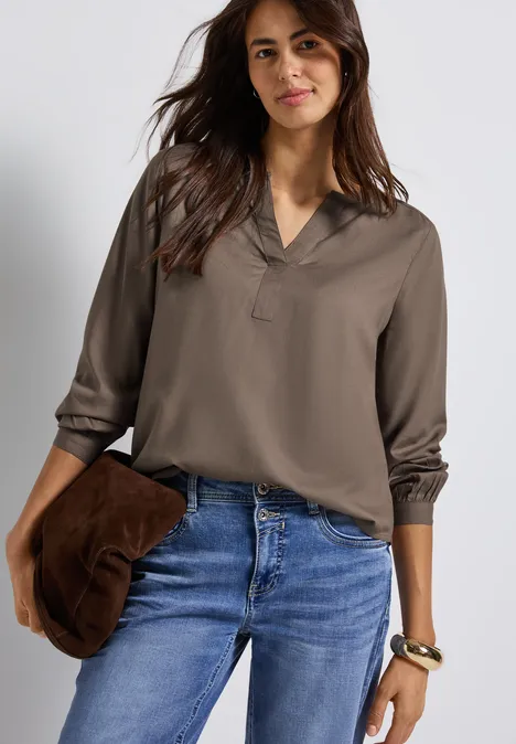 Split Neck Tunika silk brown