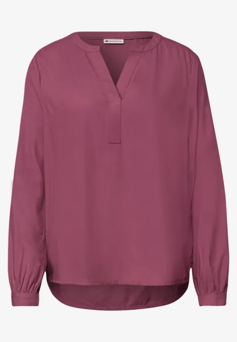 Split Neck Tunika dark clouded blush Damenbluse mit langen Ärmeln und V-Ausschnitt in kräftigem Pink.