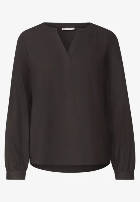 Split Neck Tunika black coffee Schwarze, locker sitzende Bluse mit V-Ausschnitt und langen Ärmeln.