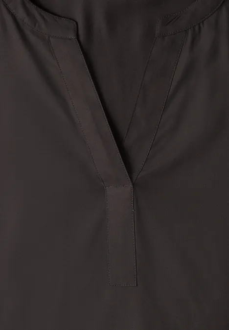 Split Neck Tunika black coffee Dunkles Oberteil mit V-Ausschnitt und schmaler Blende