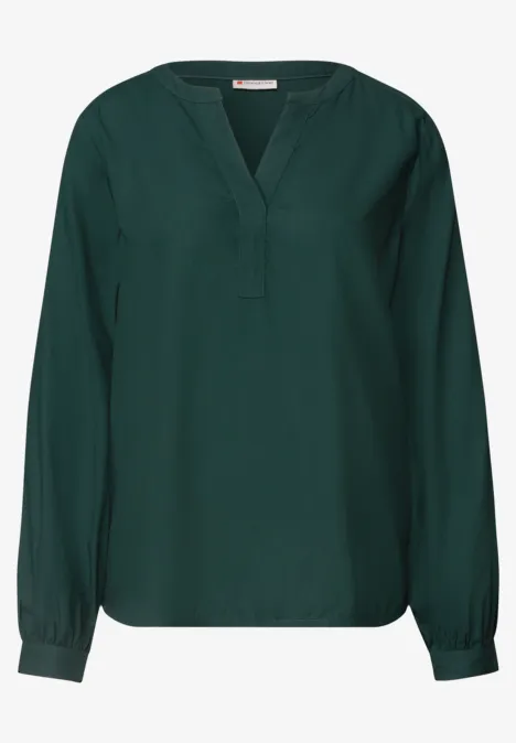 Tuniek met V-hals shadow teal Dunkelgrüne, langärmlige Damenbluse mit V-Ausschnitt und Manschetten