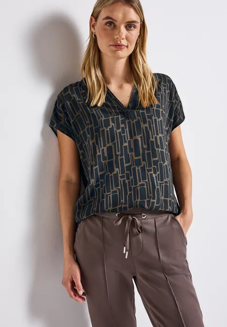 Blusenshirt mit Puzzle Print deepwater blue