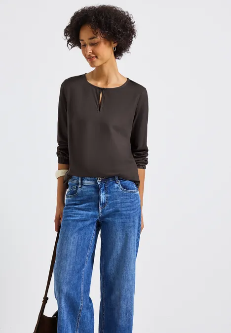 Rundhalsbluse mit Cut-Out deep roast brown