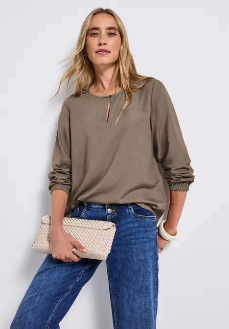 Rundhalsbluse mit Cut-Out bark brown