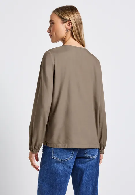 Rundhalsbluse mit Cut-Out bark brown