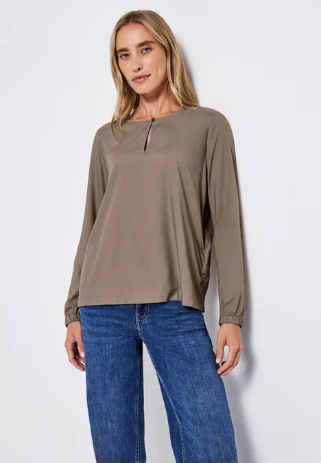 Rundhalsbluse mit Cut-Out bark brown